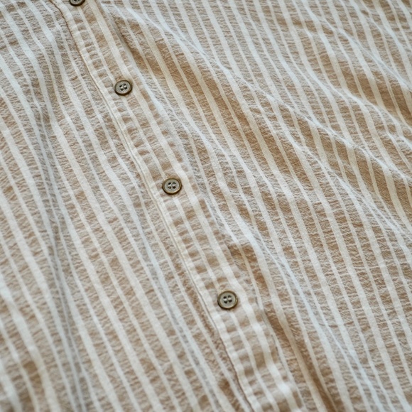 By Together Creme and White Striped button down fringe shirt - Picture 2 of 6